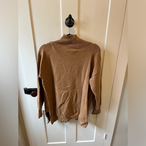 Anthropologie Maeve Crystal Mock Neck Oversized Sweater Tan, size Medium - Picture 7 of 9